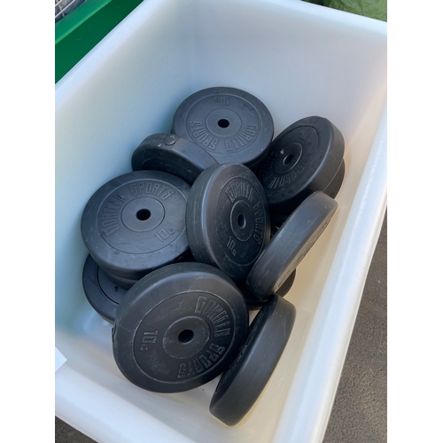 355 - 17 x Gorilla Sports Bench Weight Plates =175kg
16x 10kg 
1 x 15kg