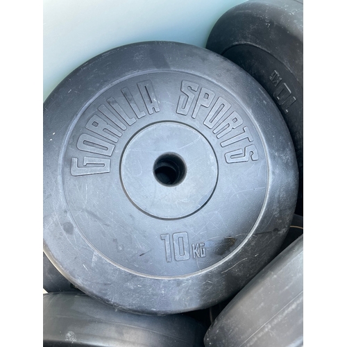 355 - 17 x Gorilla Sports Bench Weight Plates =175kg
16x 10kg 
1 x 15kg