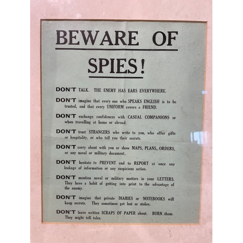 36 - Three framed Pictures inc Glasglow & South Western Railway Emblem, Beware of Spies Notice circa 1940... 