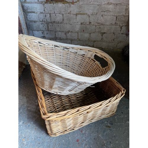 359 - Collection of wooden wine crates + 2 wicker baskets