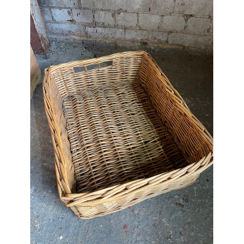 359 - Collection of wooden wine crates + 2 wicker baskets