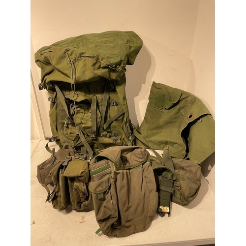 84 - 1990's Green YOKE Harness Webbing Utility Belt + Rucksake and Kit Bag