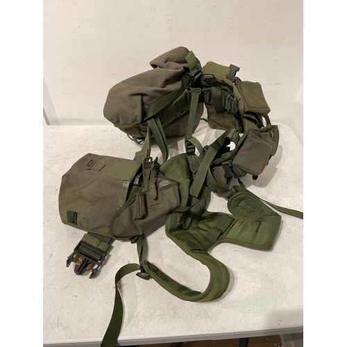 84 - 1990's Green YOKE Harness Webbing Utility Belt + Rucksake and Kit Bag