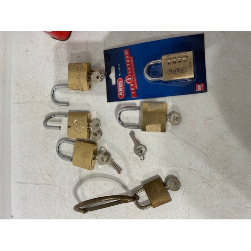 361 - Collection of Brass padlocks & keys + Vintage Esso oil can & Mobilube