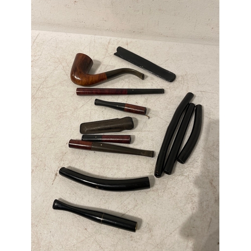 88 - Collection of Vintage Dunhill Briar wood Smokers White Dot Pipe Stems, Llewelyn London Pipe + others