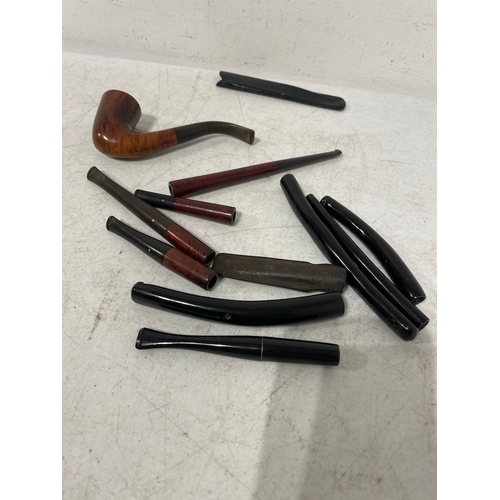 88 - Collection of Vintage Dunhill Briar wood Smokers White Dot Pipe Stems, Llewelyn London Pipe + others