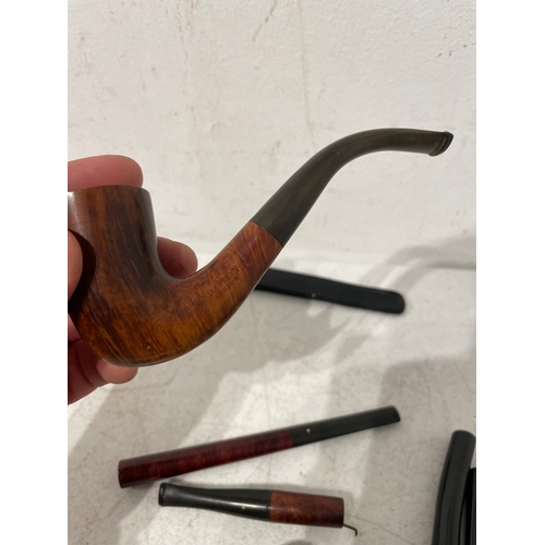 88 - Collection of Vintage Dunhill Briar wood Smokers White Dot Pipe Stems, Llewelyn London Pipe + others