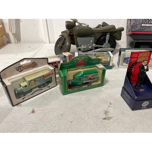 123 - Collection of boxed model military and transport toys inc Corgi, Action Man Cherilea bike + others