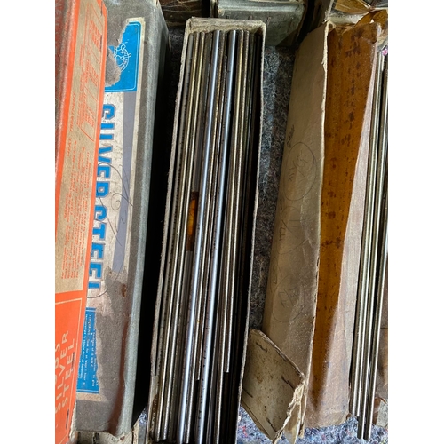 Collection of vintage Silver Steel Engineering Rods in boxes