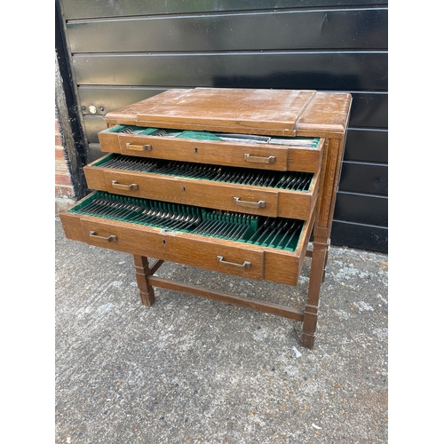208 - 1920/1940's Oak Case Cutlery Cabinet with over 150 piece John Turton Silver Plated Cutlery not compl... 