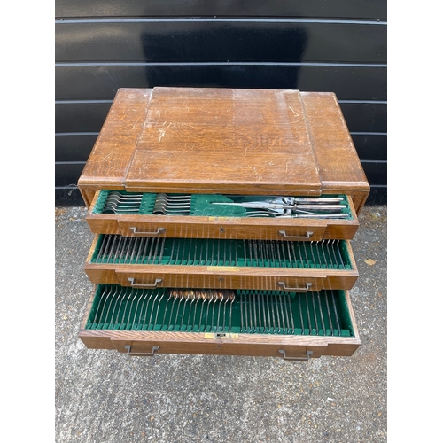 208 - 1920/1940's Oak Case Cutlery Cabinet with over 150 piece John Turton Silver Plated Cutlery not compl... 