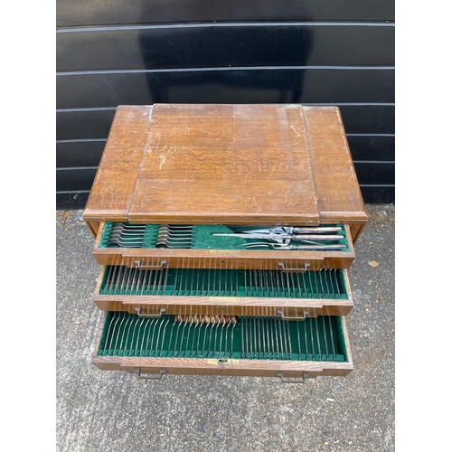 208 - 1920/1940's Oak Case Cutlery Cabinet with over 150 piece John Turton Silver Plated Cutlery not compl... 