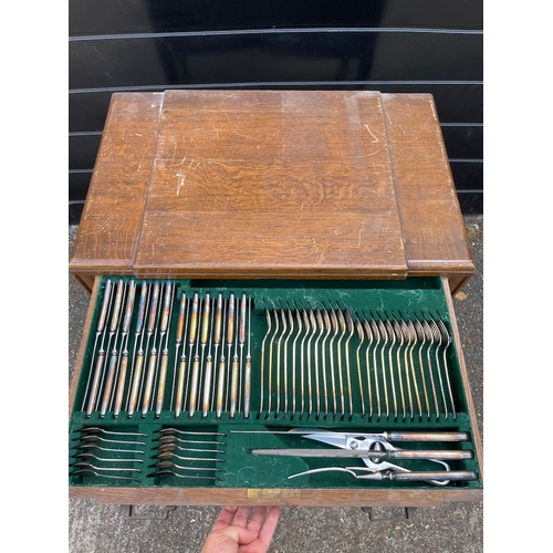 208 - 1920/1940's Oak Case Cutlery Cabinet with over 150 piece John Turton Silver Plated Cutlery not compl... 