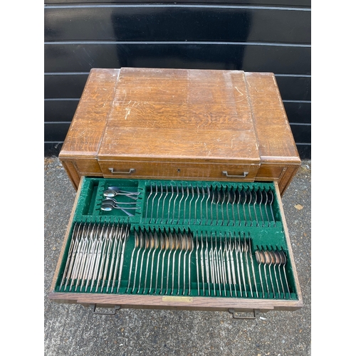208 - 1920/1940's Oak Case Cutlery Cabinet with over 150 piece John Turton Silver Plated Cutlery not compl... 