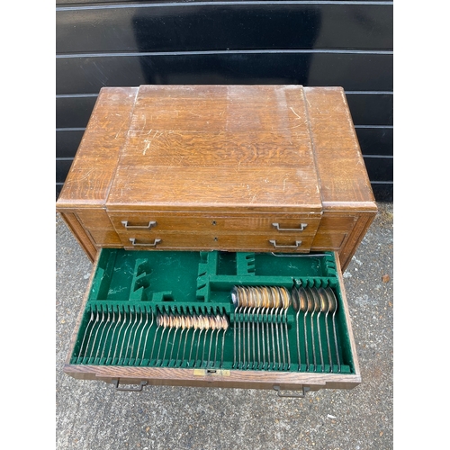 208 - 1920/1940's Oak Case Cutlery Cabinet with over 150 piece John Turton Silver Plated Cutlery not compl... 
