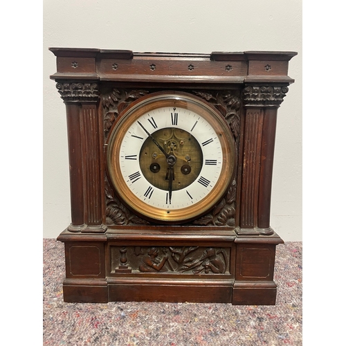 188 - 19th Century French Oak Carved Mantle Clock A/F