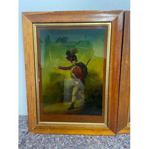 9 - Pair of framed 19th Century Aquatinted Book plates of Military Framed with smoked glass 15.5