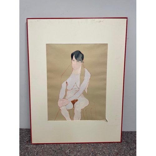 11 - Framed Nude Still Life Drawing of Seated Woman signed indistinctly bottom right MCH Barbara? 1991 30... 