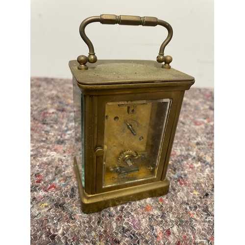 190 - 20th Century Empire Brass Mantle clock + Carriage Clock A/F