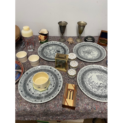 58 - Collection of various sundry collectables inc decorative chargers , vintage footstool + others