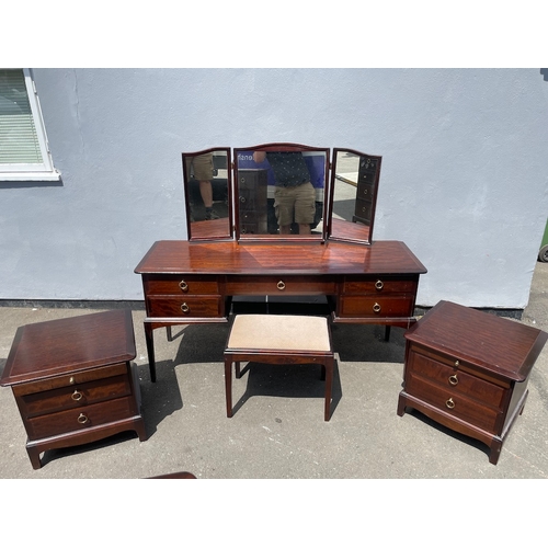 Vintage Mahogany Stag Minstrel Dressing Table & Stool + Matching Bedside dimensions in im
