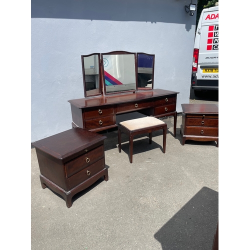 Vintage Mahogany Stag Minstrel Dressing Table & Stool + Matching Bedside dimensions in im