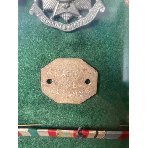 193 - Framed Collection of Five WW2 Military Medals inc Bedford & Hertford, The Queens, Royal Sussex Regim... 