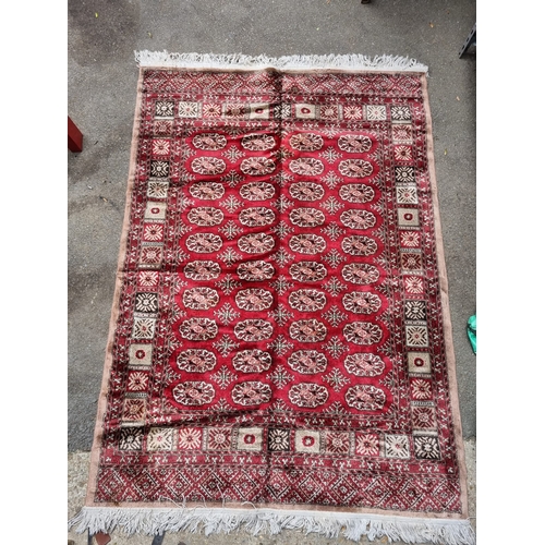 212 - Vintage hand knotted red rug / carpet 70