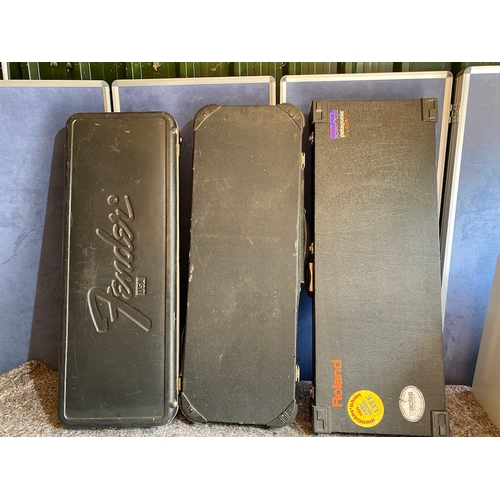 177C - Three vintage guitar / keyboard hard travel cases Fender / Roland