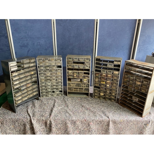 215B - 5 Vintage Multi Draw Component Cabinets with contents as shown