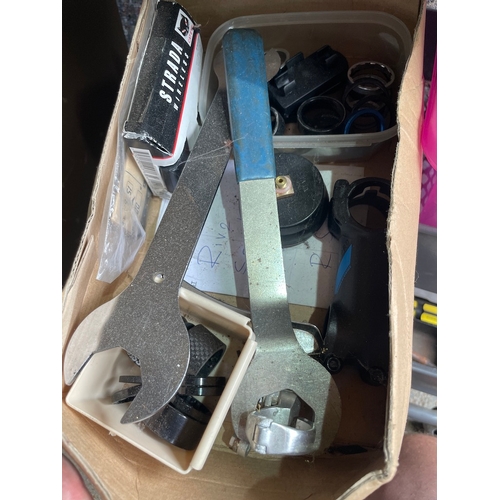 217a - Vintage multi drawer cabinet plus tool trolly with contents includes various tools and bicycle compo... 