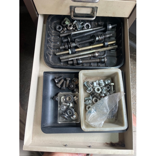 217a - Vintage multi drawer cabinet plus tool trolly with contents includes various tools and bicycle compo... 