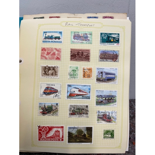 53 - Folder containing over 100 pages of  British & World Stamps of Rail / Red Cross / Reptiles / Transpo... 