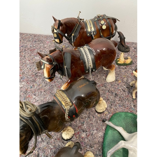 100 - Large collection of porcelain horses / Shire ornaments - some A/F