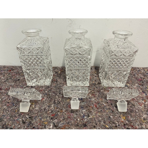 109 - Three vintage Lead Crystal Decanters all in very good order one has slight chip to corner as shown