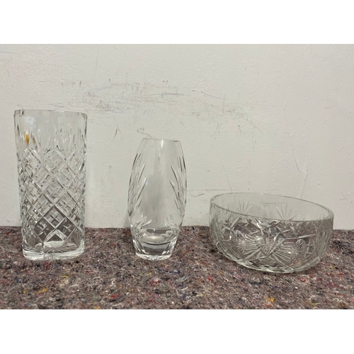 111 - Three Cut lead crystal vases / bowls all in good order