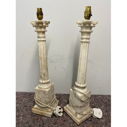 113 - Vintage pair of large Romanesque column Italian Alabaster lamps circa 1960/70's - some chips as show... 