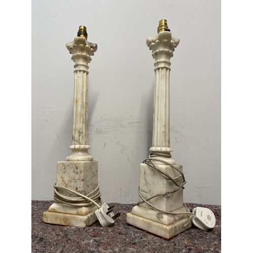 113 - Vintage pair of large Romanesque column Italian Alabaster lamps circa 1960/70's - some chips as show... 