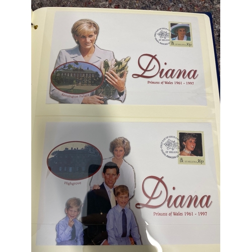 76 - Three albums of Princess Diana Stamps / Presentation Folders / First Day covers etc