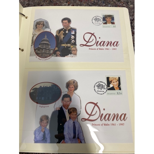 76 - Three albums of Princess Diana Stamps / Presentation Folders / First Day covers etc