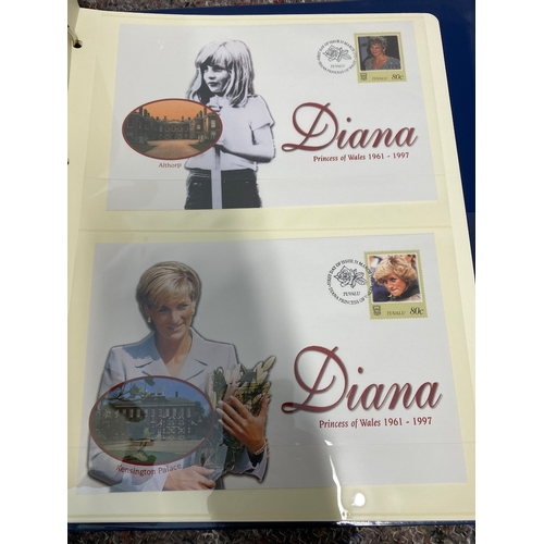 76 - Three albums of Princess Diana Stamps / Presentation Folders / First Day covers etc