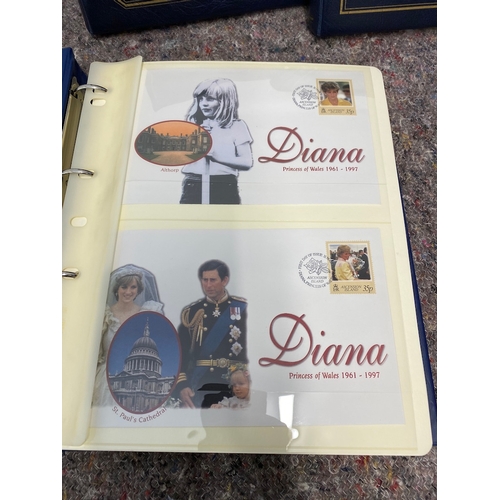 76 - Three albums of Princess Diana Stamps / Presentation Folders / First Day covers etc