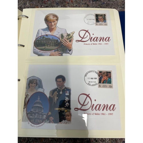 76 - Three albums of Princess Diana Stamps / Presentation Folders / First Day covers etc