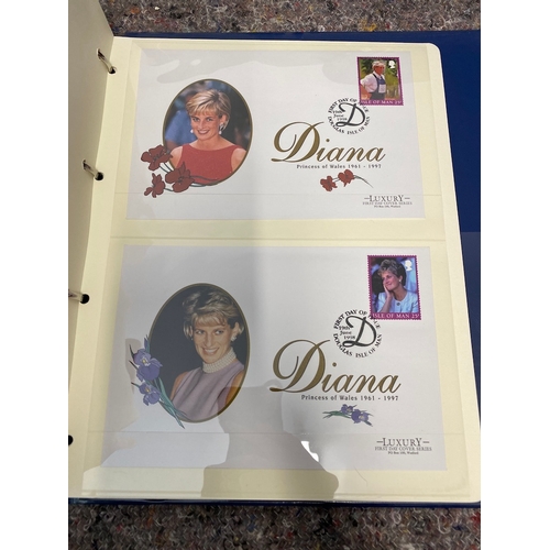 76 - Three albums of Princess Diana Stamps / Presentation Folders / First Day covers etc