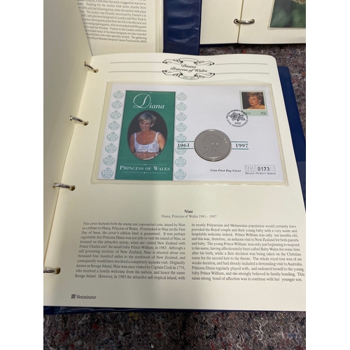 77 - Three albums of princess Diana Commemorative Coins / Medals / Stamps