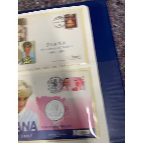 77 - Three albums of princess Diana Commemorative Coins / Medals / Stamps