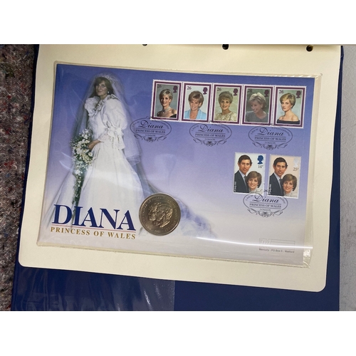 77 - Three albums of princess Diana Commemorative Coins / Medals / Stamps