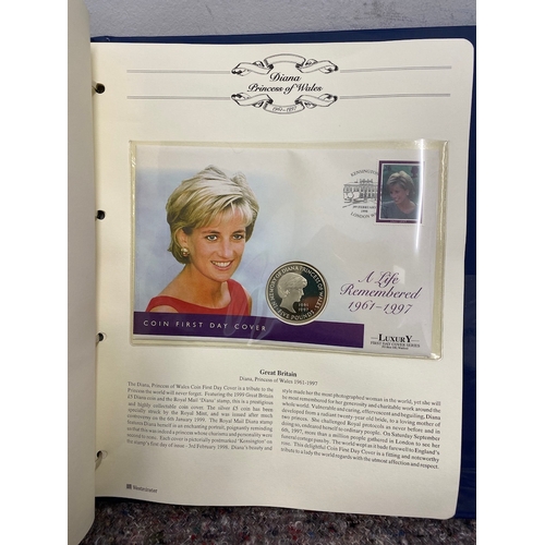 77 - Three albums of princess Diana Commemorative Coins / Medals / Stamps