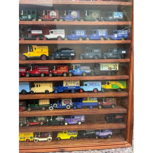 87 - Large framed glass wall display with various vintage commercial advertisement vehicles Days Gone + o... 