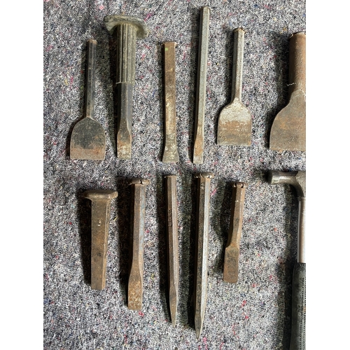 Collection of vintage bolsters & cold chisels + hammers